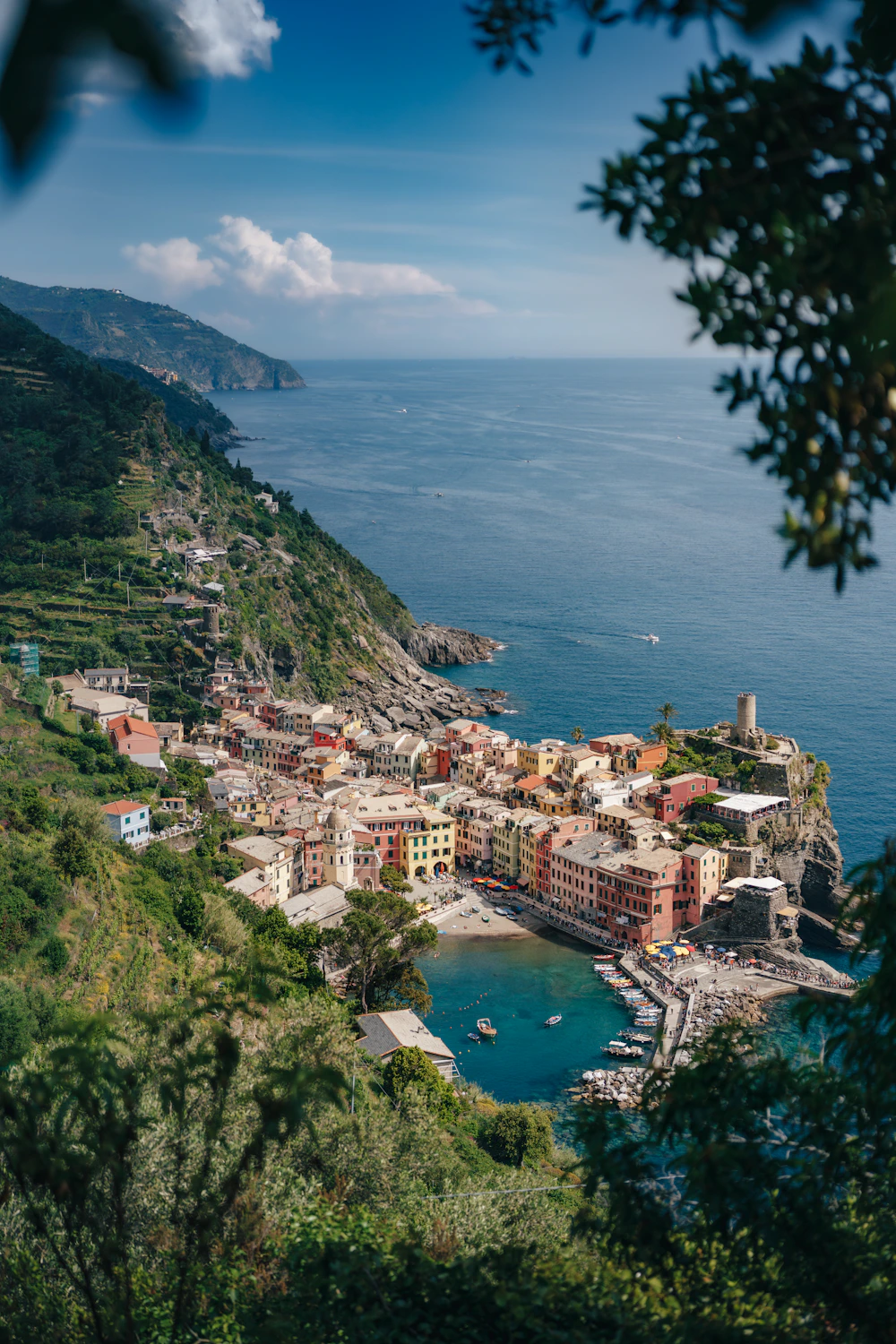 Colorful houses around the harbor in Vernazza, on the Italian coast